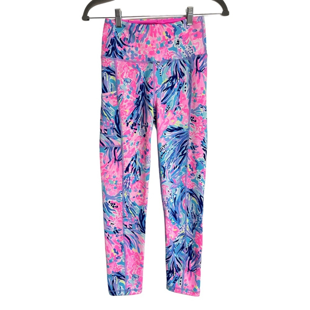 {Lilly Pulitzer Luxletic} "Weekender High Rise Periwinkle Fan Sea" Midi Leggings